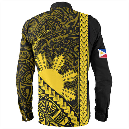 Philippines Long Sleeve Shirt Tribal Polynesian Sun Yellow