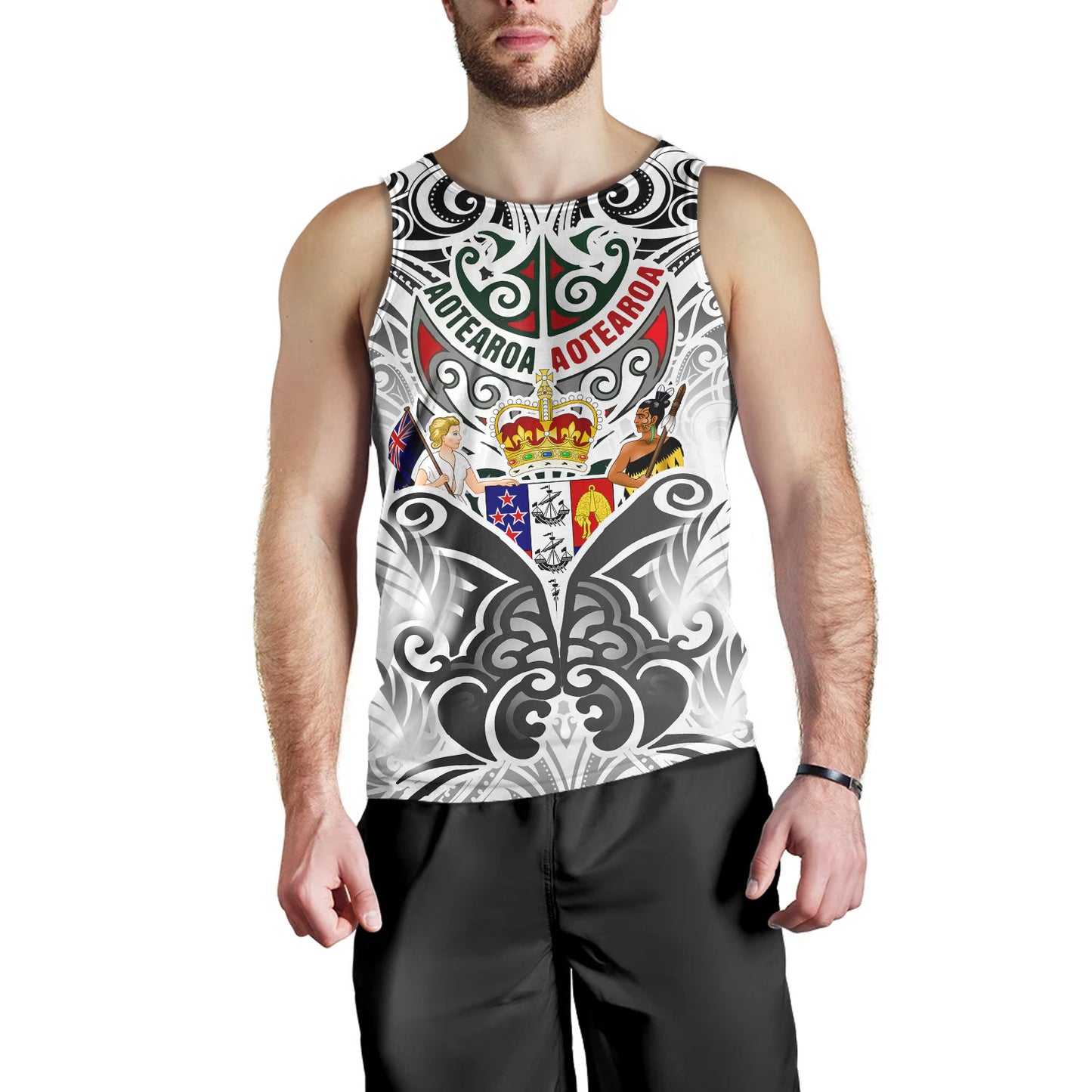 New Zealand Aotearoa Tank Top Maori Traditional Hongi - The Breath Of Life Coat Of Arms Tribal Patterns