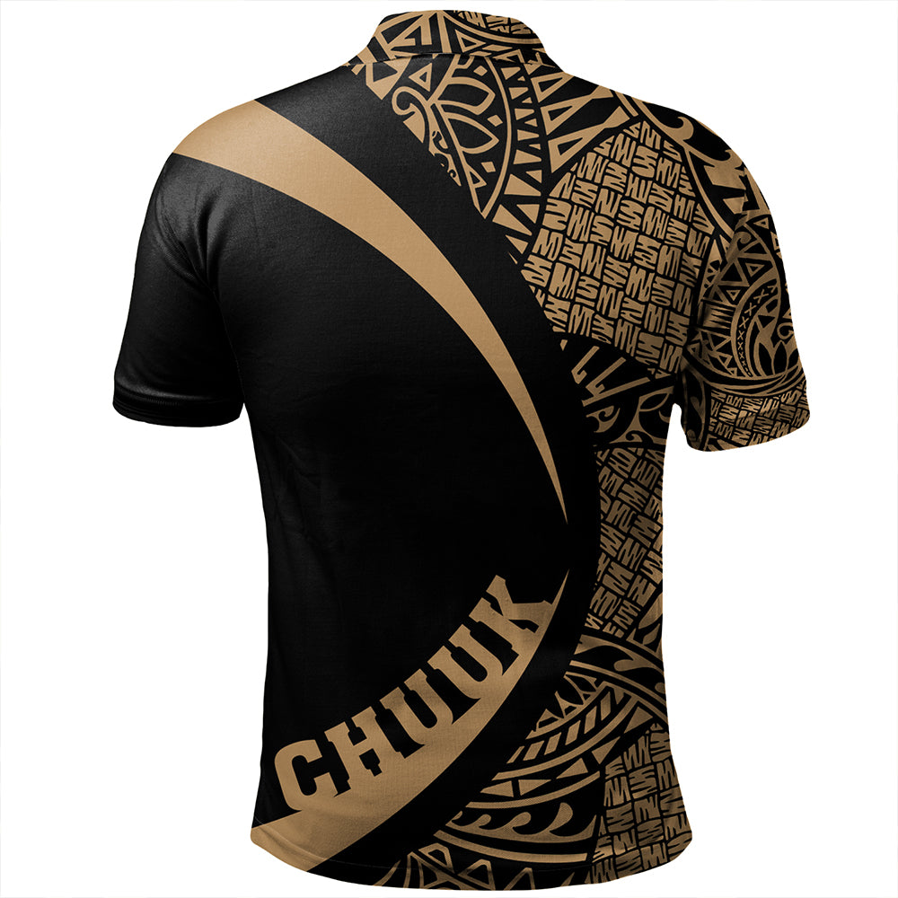 Chuuk Polo Shirt Coat Of Arm Lauhala Gold Circle