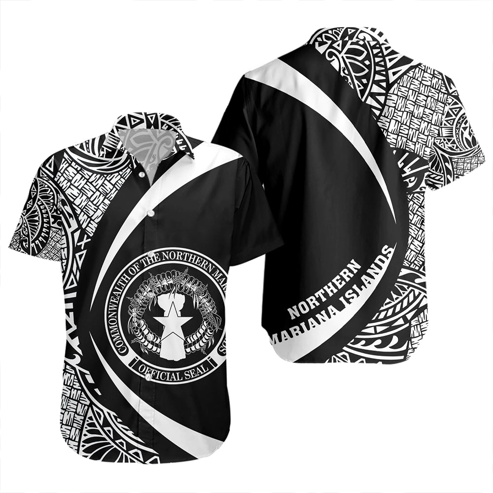 Northern Mariana Islands Short Sleeve Shirt Coat Of Arm Lauhala White Circle