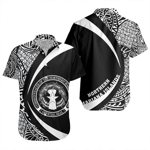 Northern Mariana Islands Short Sleeve Shirt Coat Of Arm Lauhala White Circle