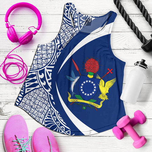 Cook Islands Women Tank Coat Of Arm Lauhala Circle