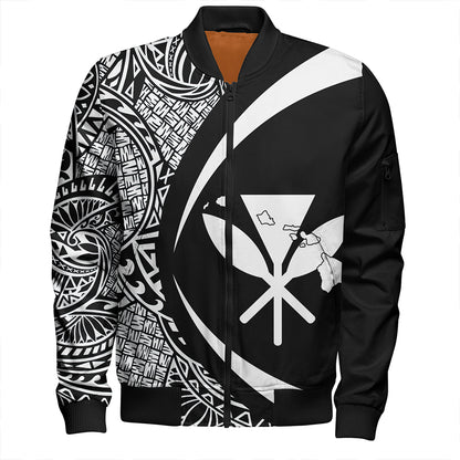 Hawaii Bomber Jacket Kanaka Maoli Hawaiian Map Lauhala White Circle