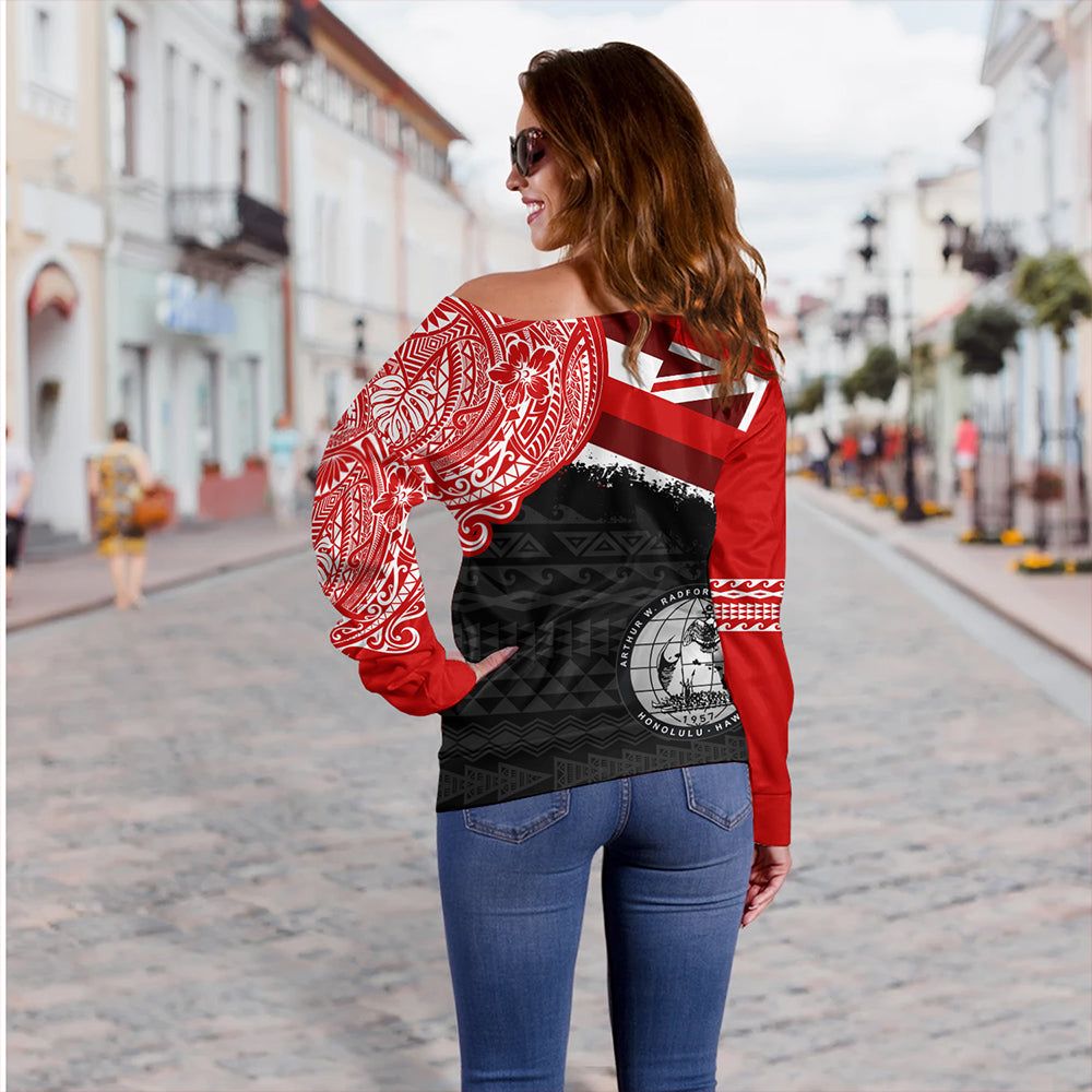 Hawaii Off Shoulder Sweatshirt Admiral Arthur W Radford High School With Crest Style