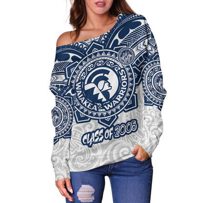 Hawaii Off Shoulder Sweatshirt - Custom Waiakea High School Super Waiakea Warriors Tribal Style