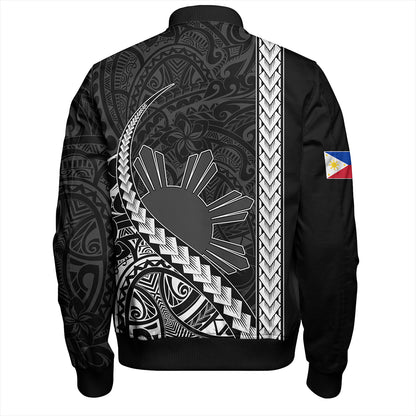 Philippines Bomber Jacket Tribal Polynesian Sun Gray