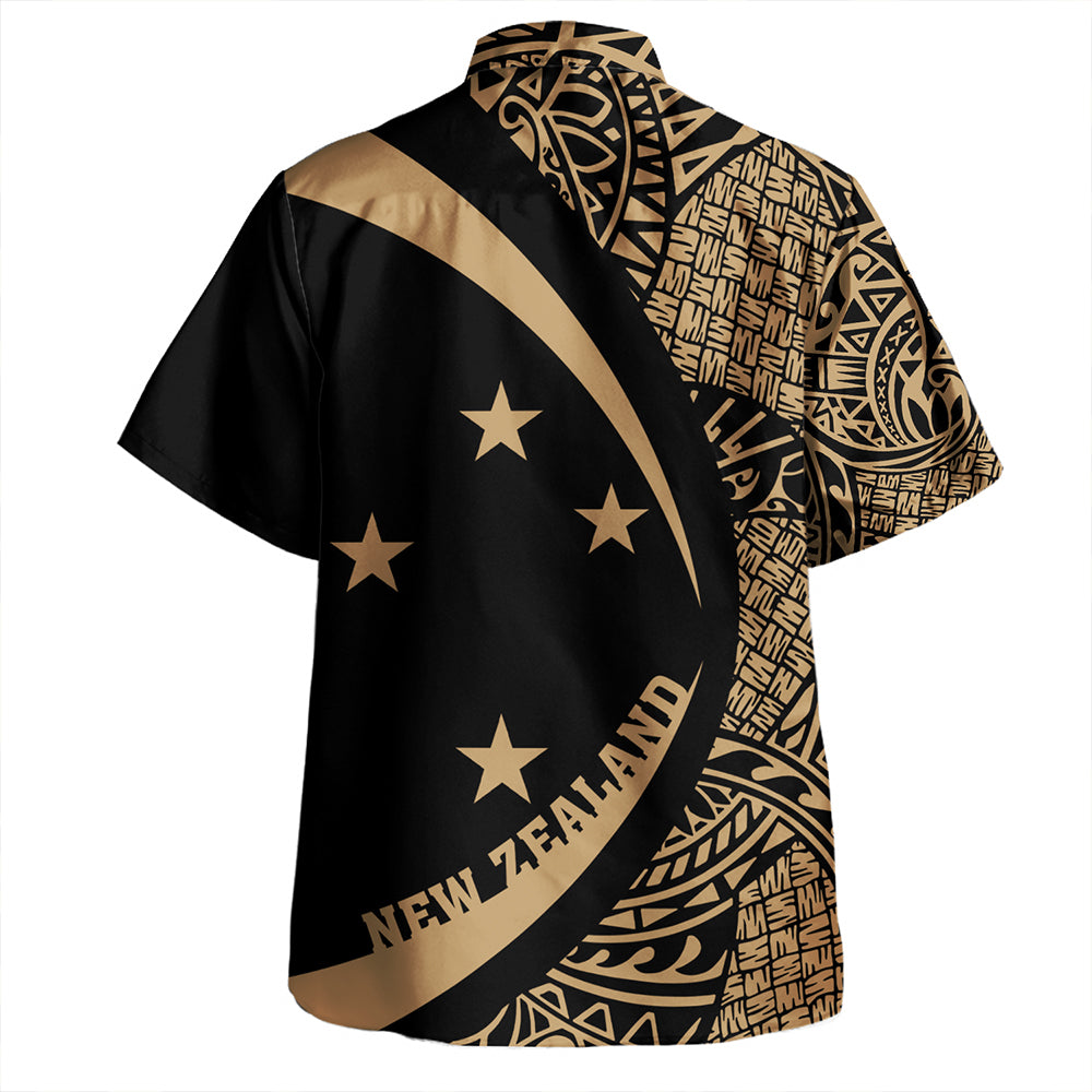 New Zealand Hawaiian Shirt Silver Fern Lauhala Gold Circle