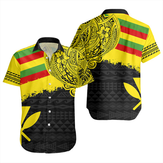 Kanaka Maoli Short Sleeve Shirt Polynesian Flag With Coat Of Arms