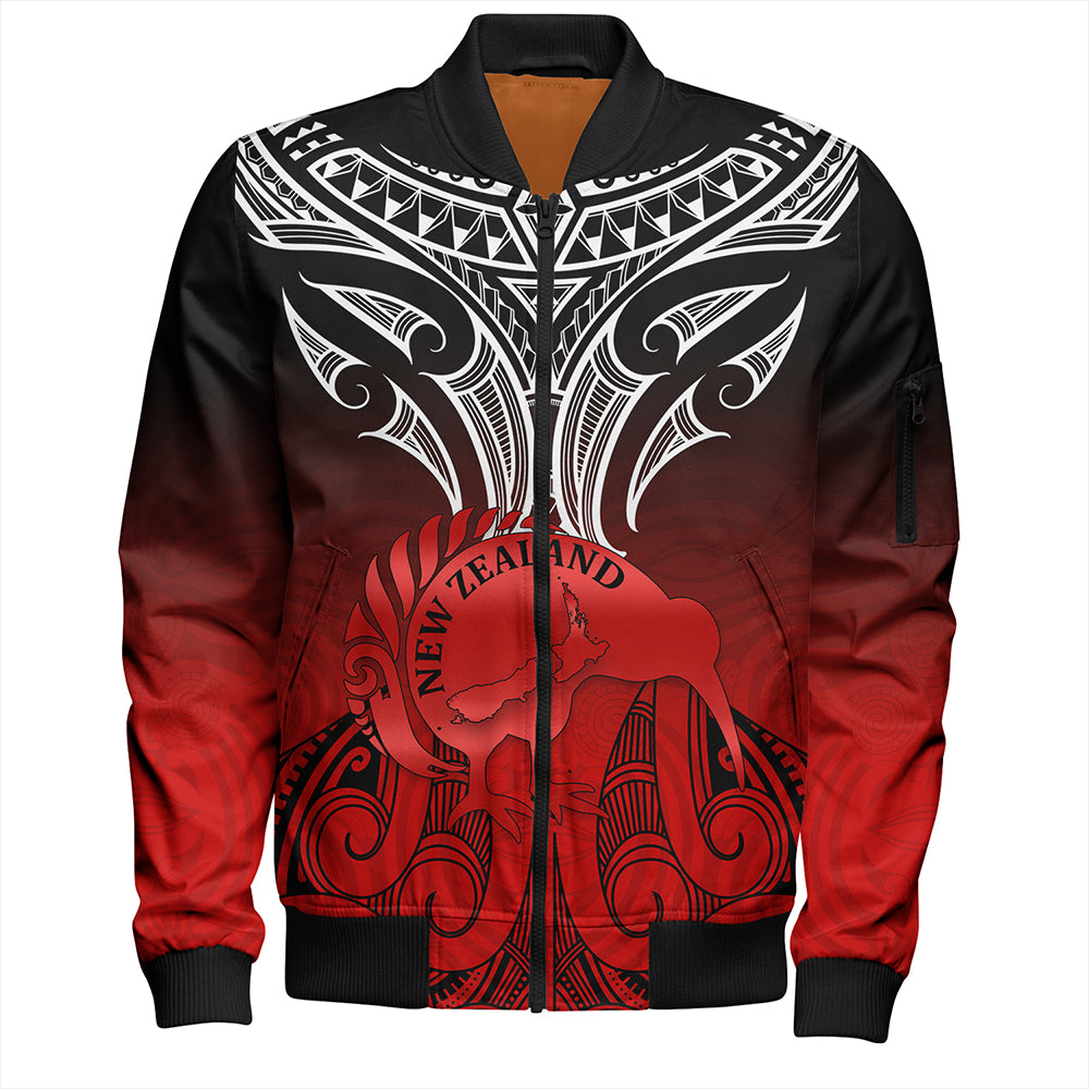 New Zealand Bomber Jacket Maori Kiwi Bird Symbols Map
