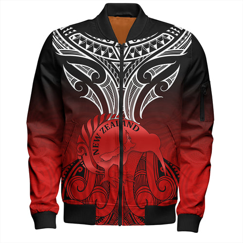 New Zealand Bomber Jacket Maori Kiwi Bird Symbols Map