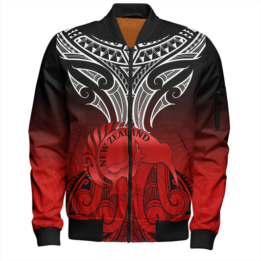New Zealand Bomber Jacket Maori Kiwi Bird Symbols Map