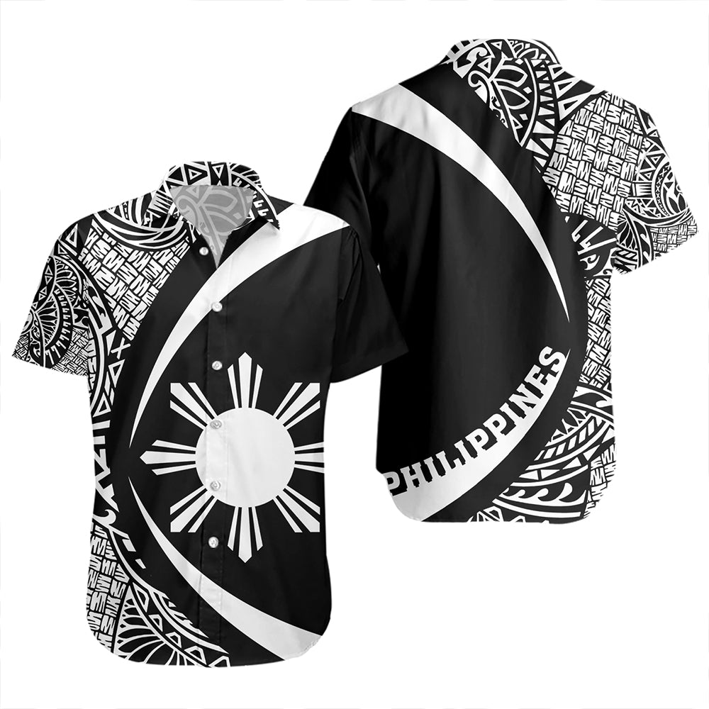 Philippines Short Sleeve Shirt Coat Of Arm Lauhala White Circle