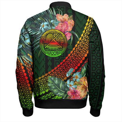 American Samoa Bomber Jacket Polynesian Tropical Style Flower