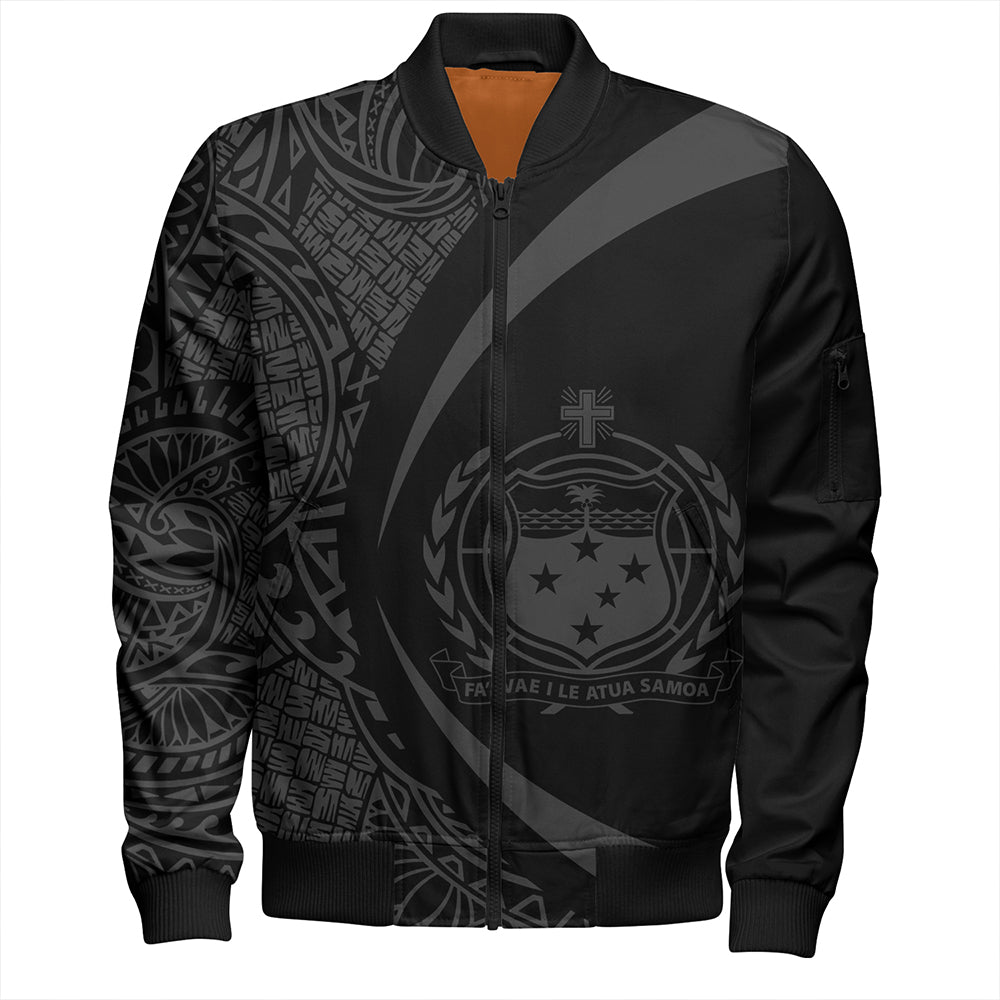 Samoa Bomber Jacket Coat Of Arm Lauhala Gray Circle