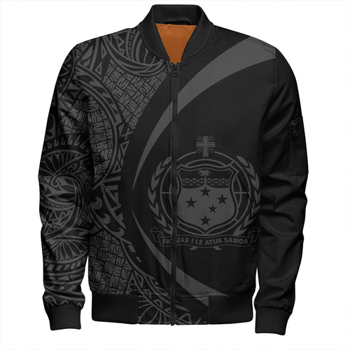 Samoa Bomber Jacket Coat Of Arm Lauhala Gray Circle