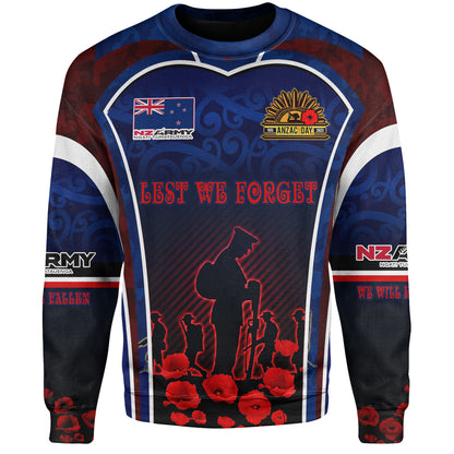 New Zealand Sweatshirt Custom New Zealand Army Keeping Anzac Spirit Lives Poppies Maori Style