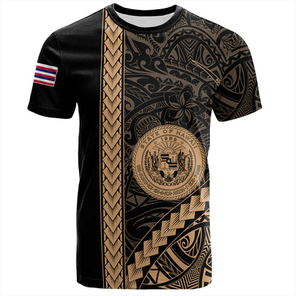 Hawaii T-Shirt Tribal Polynesian Coat Of Arms Gold