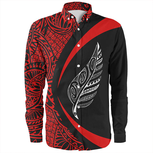 New Zealand Long Sleeve Shirt Silver Fern Maori Flag Lauhala Circle