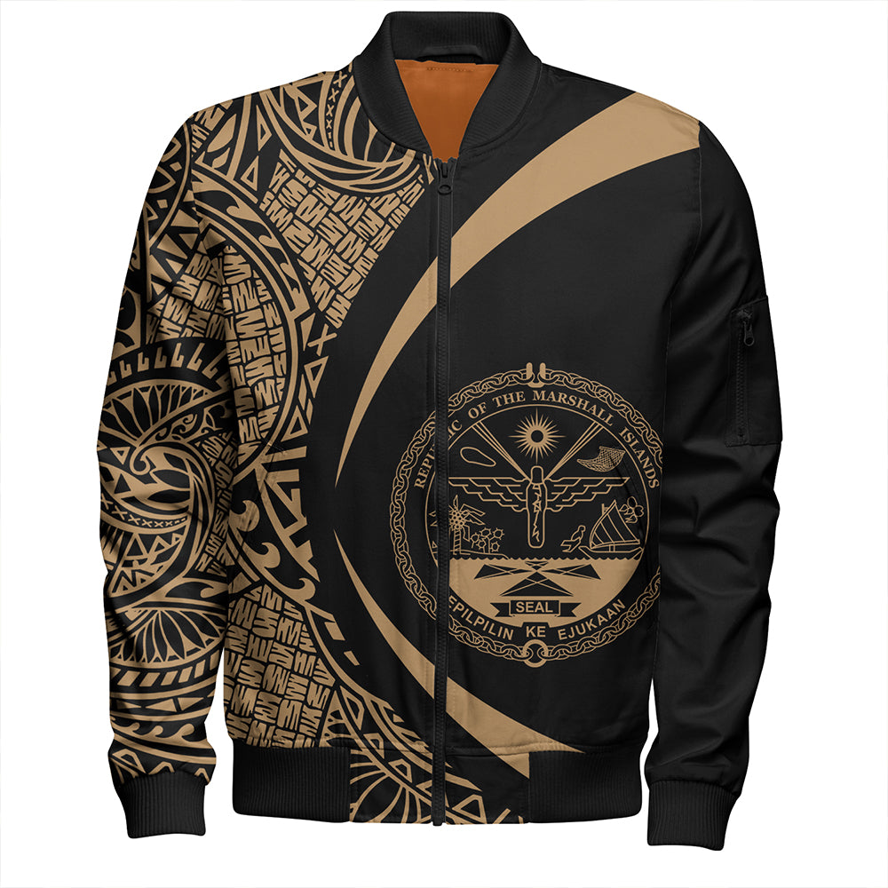 Marshall Islands Bomber Jacket Coat Of Arm Lauhala Gold Circle