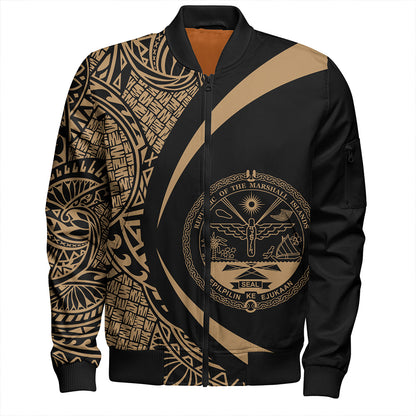 Marshall Islands Bomber Jacket Coat Of Arm Lauhala Gold Circle