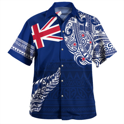 New Zealand Hawaiian Shirt Aotearoa Maori Tribal Flag With Silver Frern