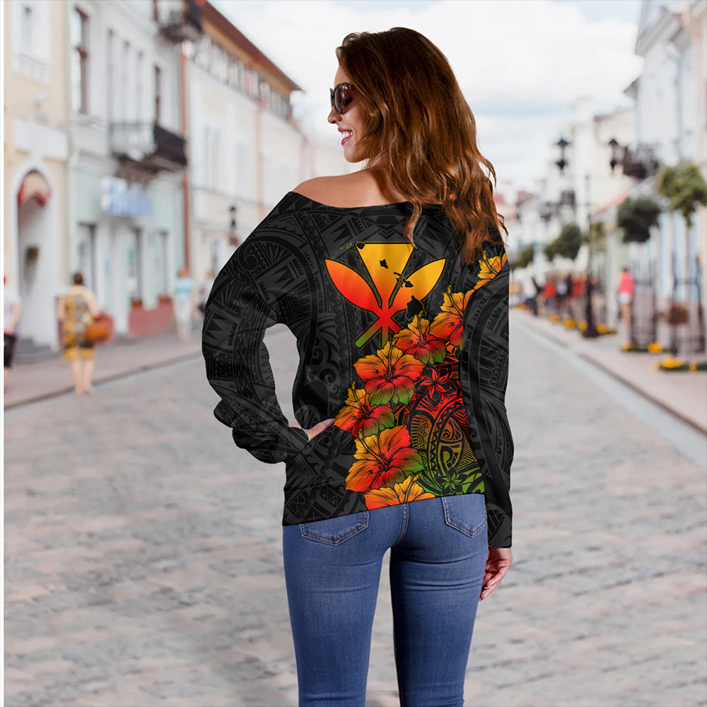 Hawaii Off Shoulder Sweatshirt Hawaii Kanaka Map Style Tropical