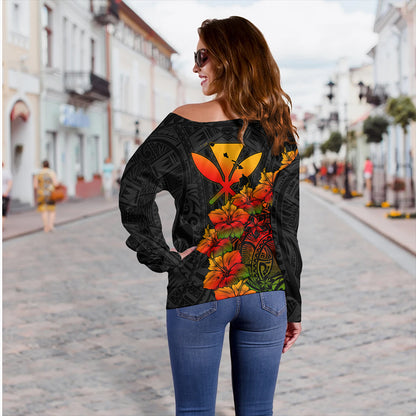 Hawaii Off Shoulder Sweatshirt Hawaii Kanaka Map Style Tropical