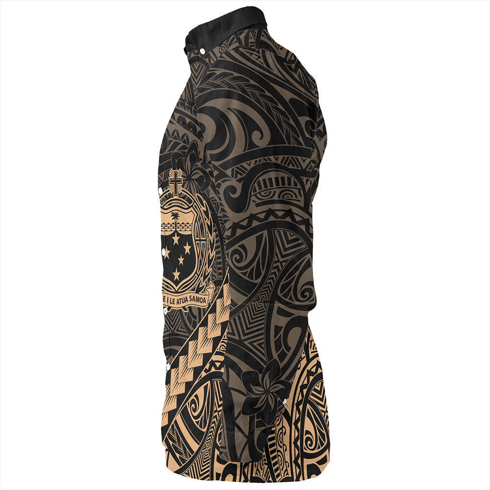 Samoa Long Sleeve Shirt Tribal Polynesian Coat Of Arms Gold