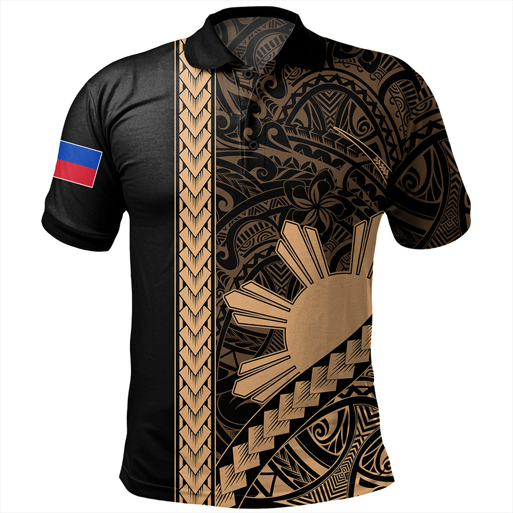 Philippines Polo Shirt Tribal Polynesian Sun Gold