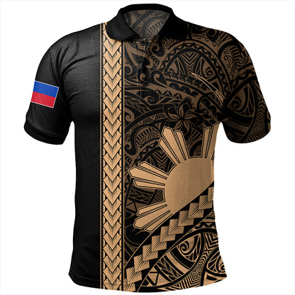 Philippines Polo Shirt Tribal Polynesian Sun Gold