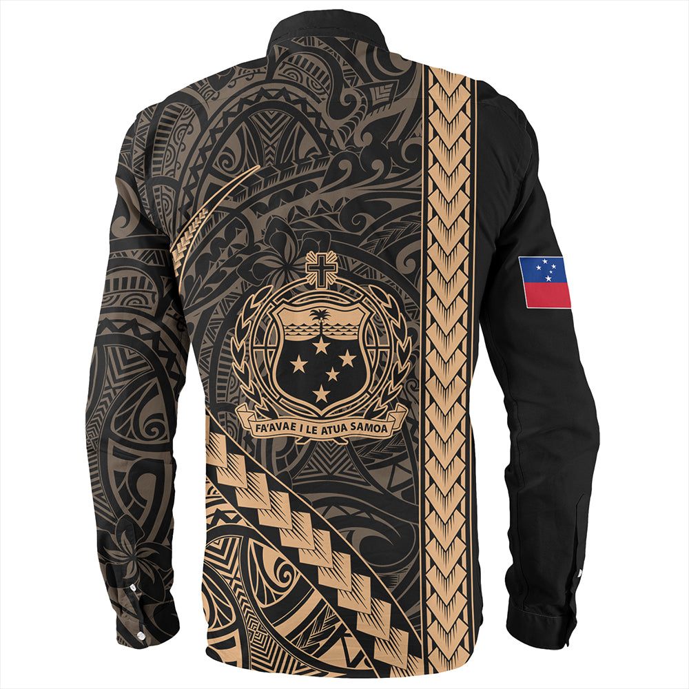 Samoa Long Sleeve Shirt Tribal Polynesian Coat Of Arms Gold