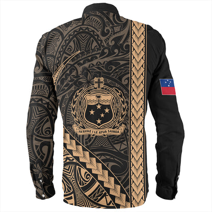 Samoa Long Sleeve Shirt Tribal Polynesian Coat Of Arms Gold