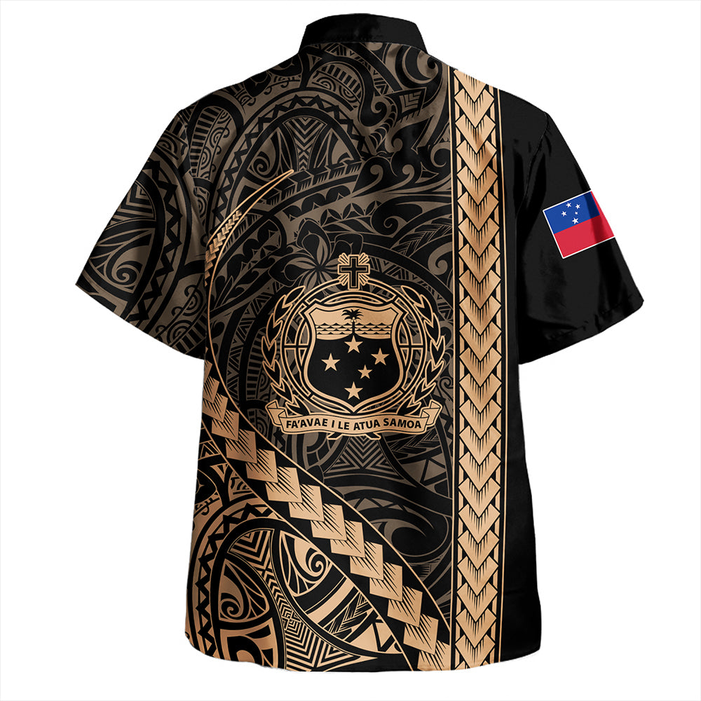 Samoa Hawaiian Shirt Tribal Polynesian Coat Of Arms Gold