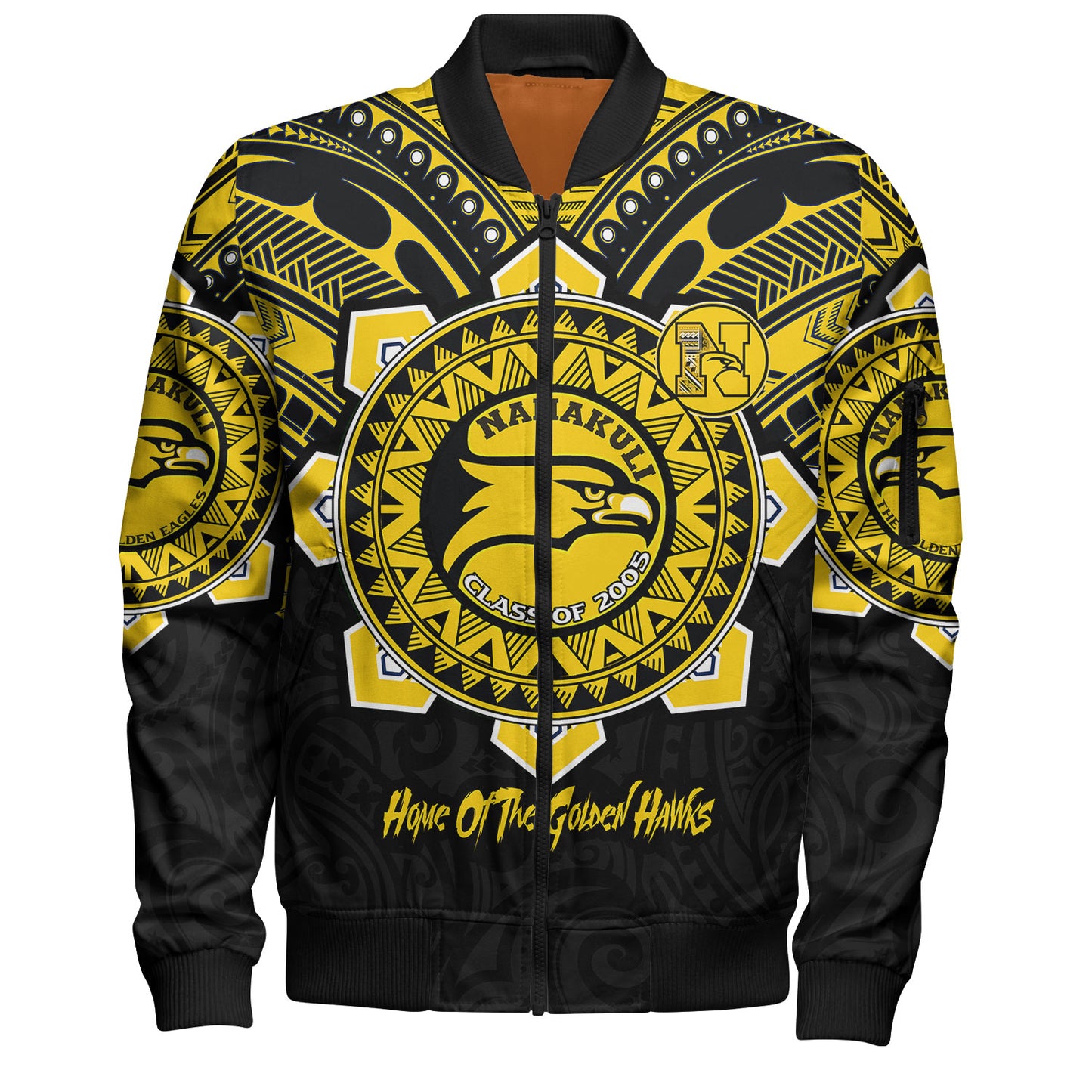 Hawaii Bomber Jacket Custom Nanakuli High & Intermediate School Home Of Golden Hawks Tribal Style
