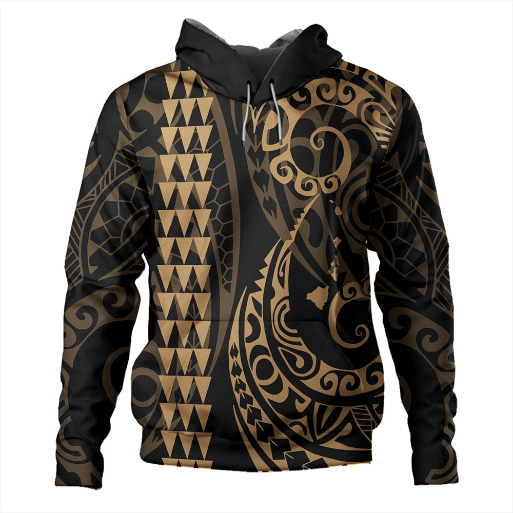 Hawaii Hoodie Hawaiian Map Kakau Style Gold