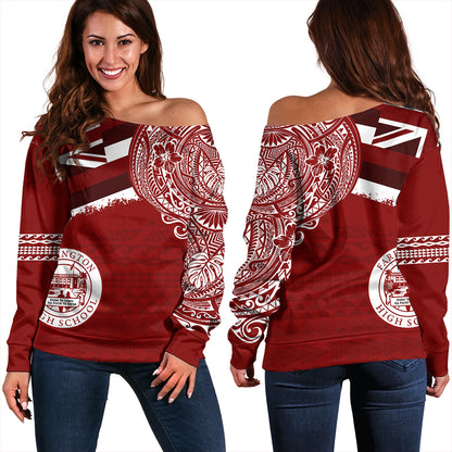 Hawaii Off Shoulder Sweatshirt Farrington High School Flag With Crest Style