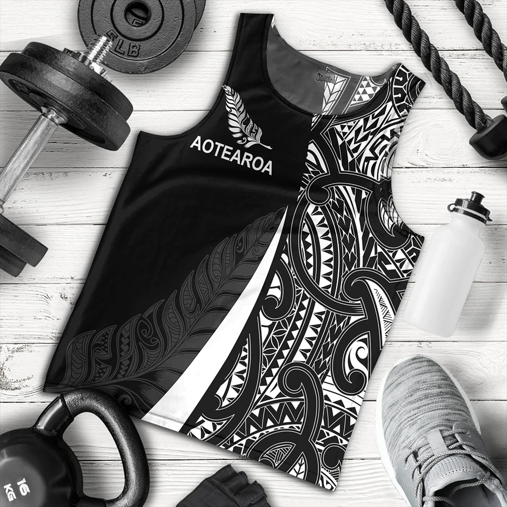 New Zealand Tank Top Country Aotearoa Maori Pattern Silver Fern