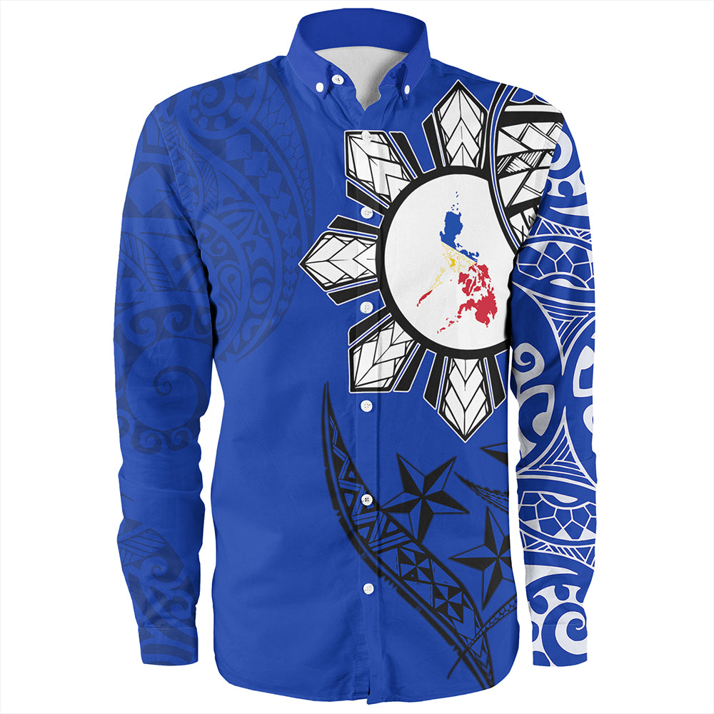 Philippines Long Sleeve Shirt Tribal Sun In My Heart Blue Style