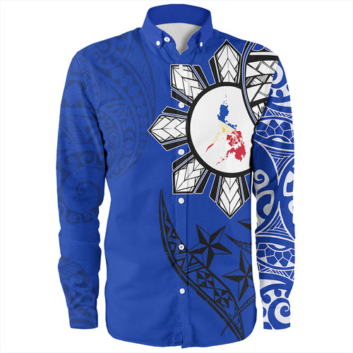 Philippines Long Sleeve Shirt Tribal Sun In My Heart Blue Style