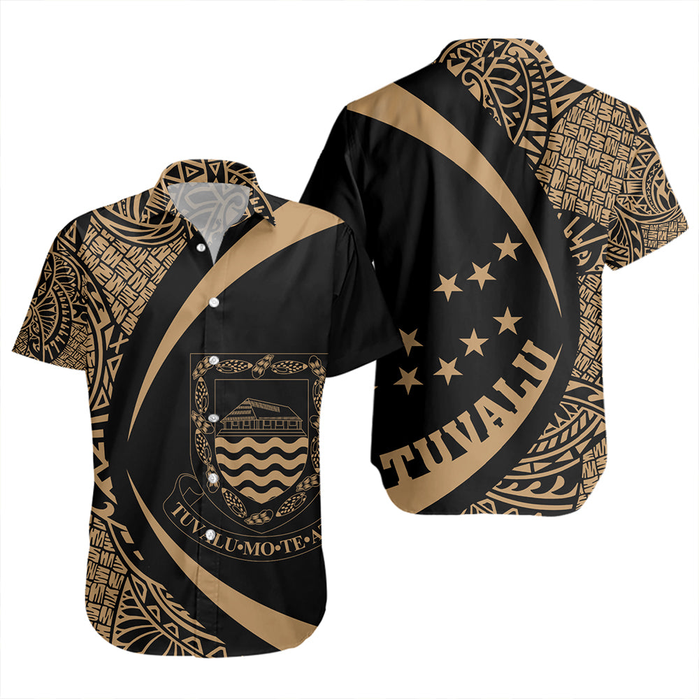 Tuvalu Short Sleeve Shirt Coat Of Arm Lauhala Gold Circle