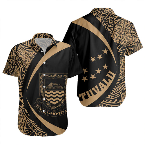 Tuvalu Short Sleeve Shirt Coat Of Arm Lauhala Gold Circle