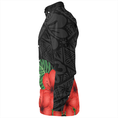 Tonga Long Sleeve Shirt Tonga Coat Of Arms Polynesian Hibiscus