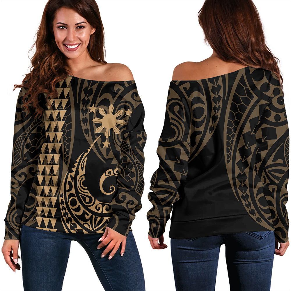 The Philippines Off Shoulder Sweatshirt Sun Kakau Style