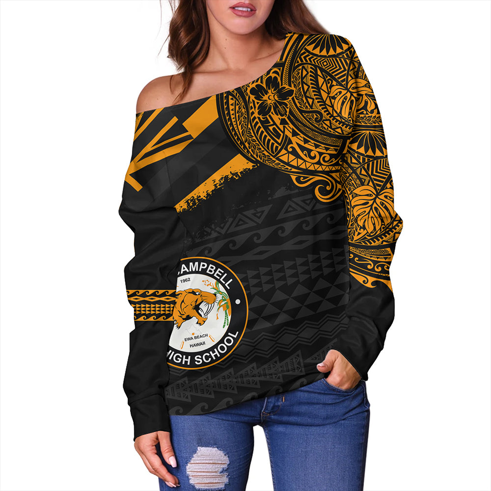 Hawaii Off Shoulder Sweatshirt James Campbell High School Flag With Crest Style