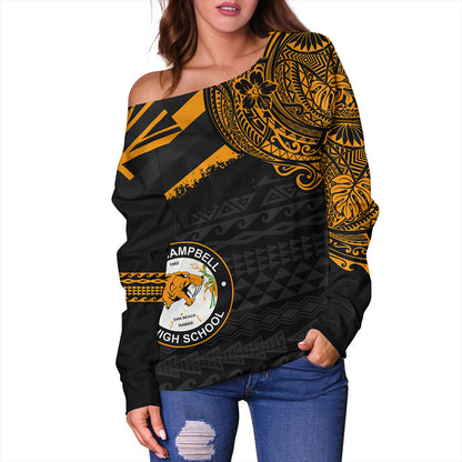 Hawaii Off Shoulder Sweatshirt James Campbell High School Flag With Crest Style