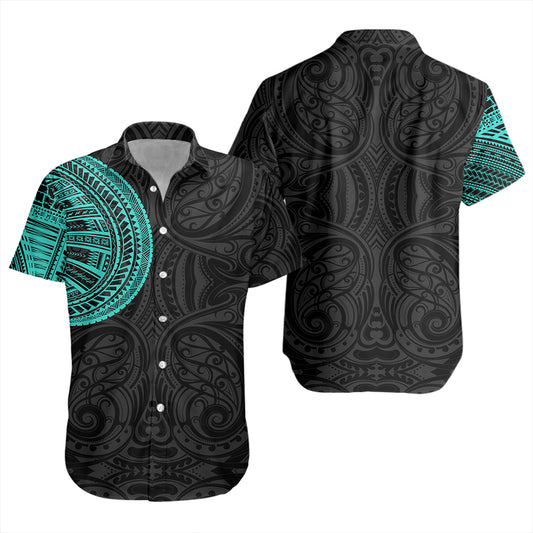 Samoa Tribal Maori Tattoo Roman Reigns Short Sleeve Shirt Turquoise