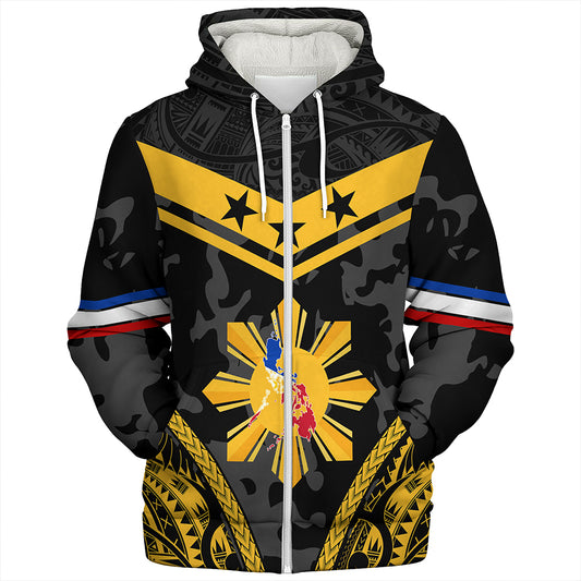 Philippines Sherpa Hoodie Polynesian Sun Star Style Camouflage