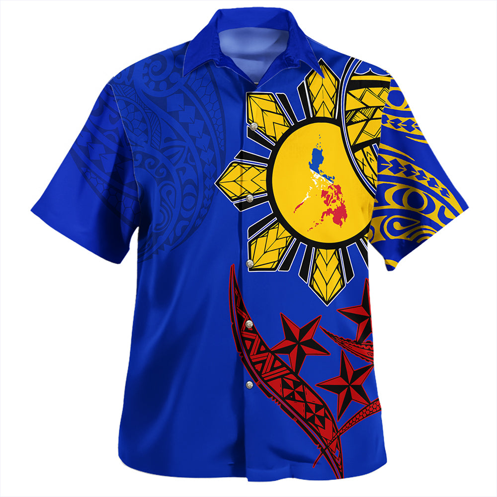 Philippines Hawaiian Shirt Tribal Sun In My Heart Blue Style