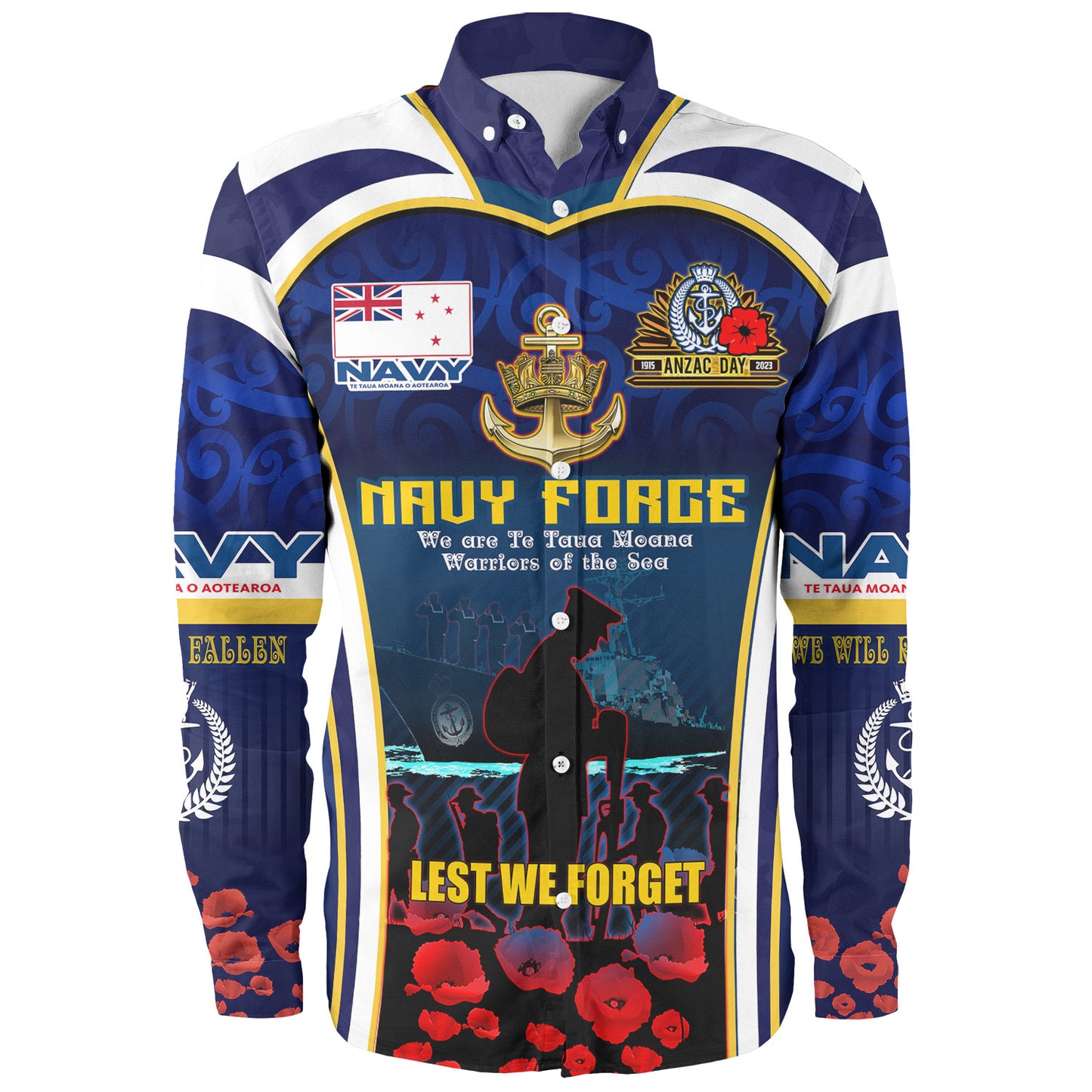 New Zealand Long Sleeve Shirt Custom Anzac Day Royal New Zealand Navy Te Taua Moana o Aotearoa