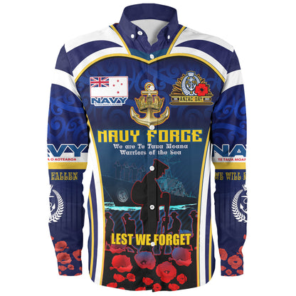 New Zealand Long Sleeve Shirt Custom Anzac Day Royal New Zealand Navy Te Taua Moana o Aotearoa